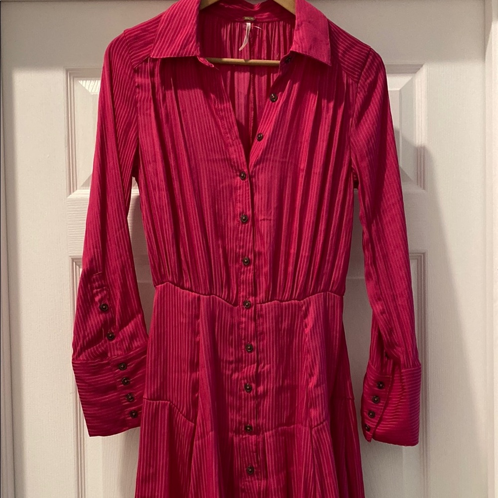 Free People Pink Long Sleeve A-Line Dress